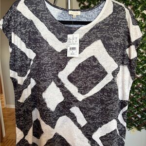 Laura Monochrome Abstract Short Sleeve Top size XL